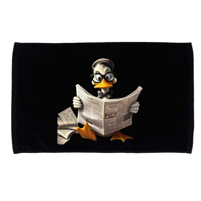 Nerdy Duck Engrossed In Reading A Newspaper Microfiber Hand Towel