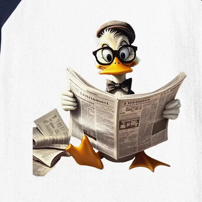 Nerdy Duck Engrossed In Reading A Newspaper Baseball Sleeve Shirt