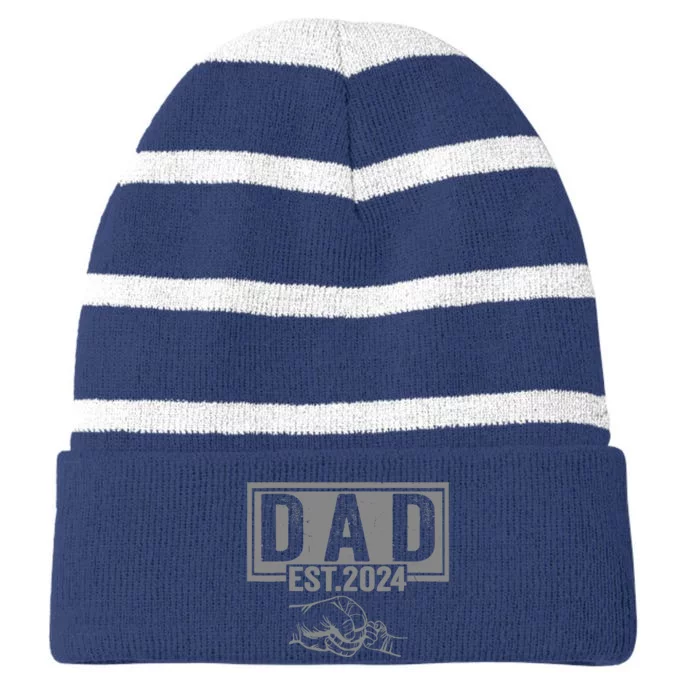 New Dad Est 2024 First Fathers Day 2024 Promoted To Daddy Striped Beanie with Solid Band