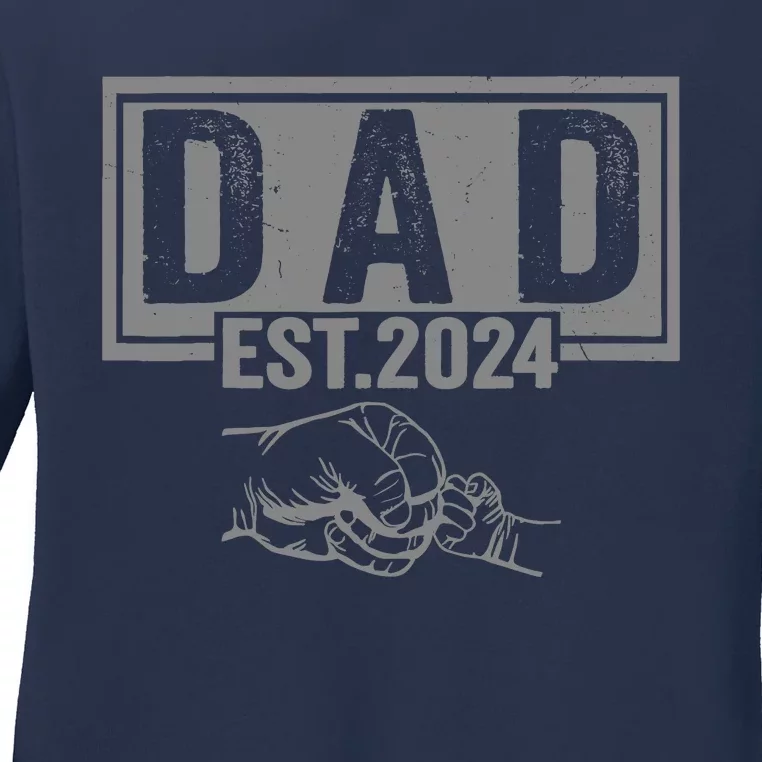 New Dad Est 2024 First Fathers Day 2024 Promoted To Daddy Ladies Long Sleeve Shirt