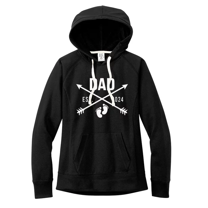 New Dad Est 2024 First Fathers Day 2024 Promoted To Daddy Women's Fleece Hoodie