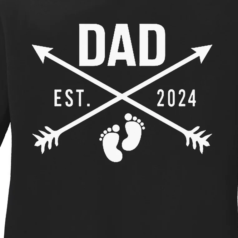 New Dad Est 2024 First Fathers Day 2024 Promoted To Daddy Ladies Long Sleeve Shirt