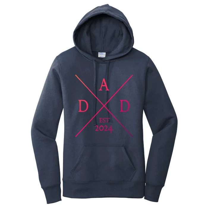 New Dad Est 2024 First Fathers Day 2024 Promoted To Daddy Gift Women's Pullover Hoodie