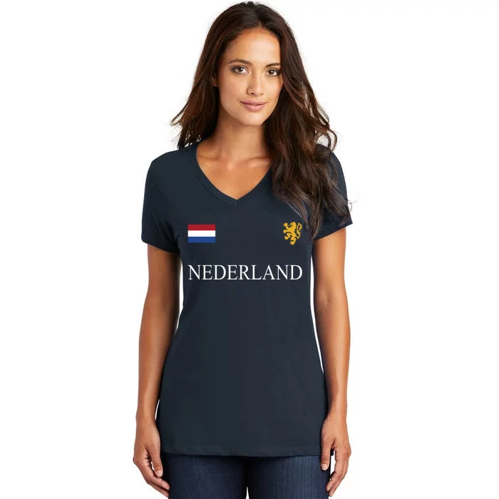 Nederland Dutch Flag Logo Gift Women's V-Neck T-Shirt