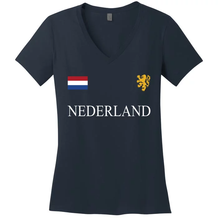 Nederland Dutch Flag Logo Gift Women's V-Neck T-Shirt