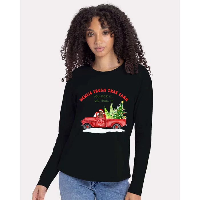 Newfie Dog Fresh Tree Farm Womens Cotton Relaxed Long Sleeve T-Shirt