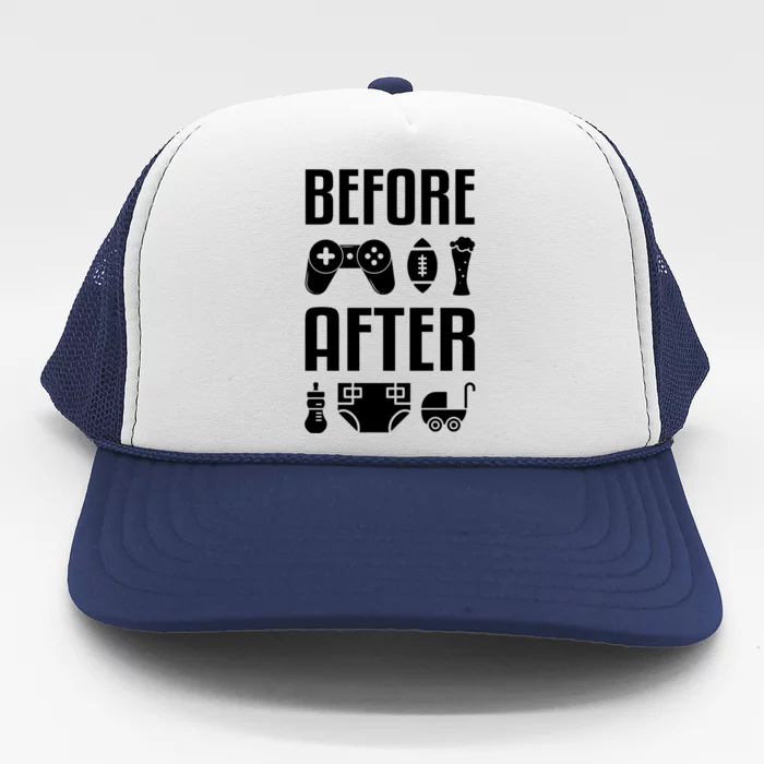 New Dad Gift Before After Funny Fatherhood Gift Trucker Hat