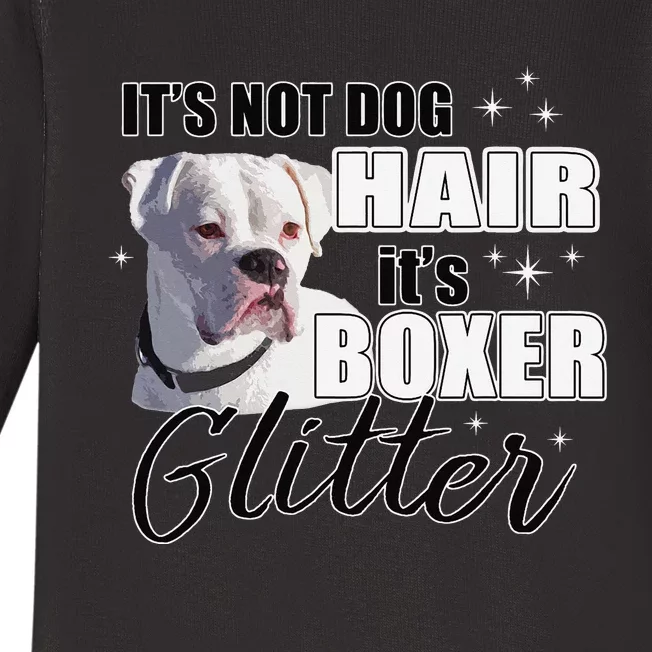 Not Dog Hair it's Glitter White Boxer Dog Baby Long Sleeve Bodysuit