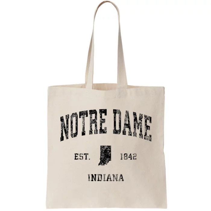 N.O.T.R.E D.A.M.E Indiana In Vintage Athletic Black Sports Design Tote Bag