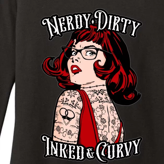 Nerdy Dirty Inked And Curvy Book Lover Tattoo Pop Art Funny Gift Womens CVC Long Sleeve Shirt