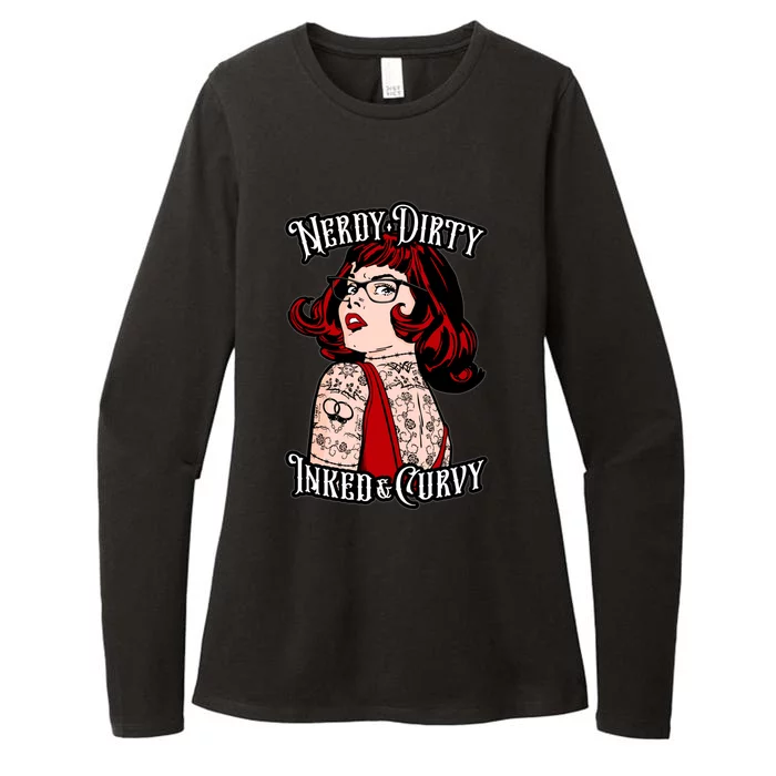 Nerdy Dirty Inked And Curvy Book Lover Tattoo Pop Art Funny Gift Womens CVC Long Sleeve Shirt