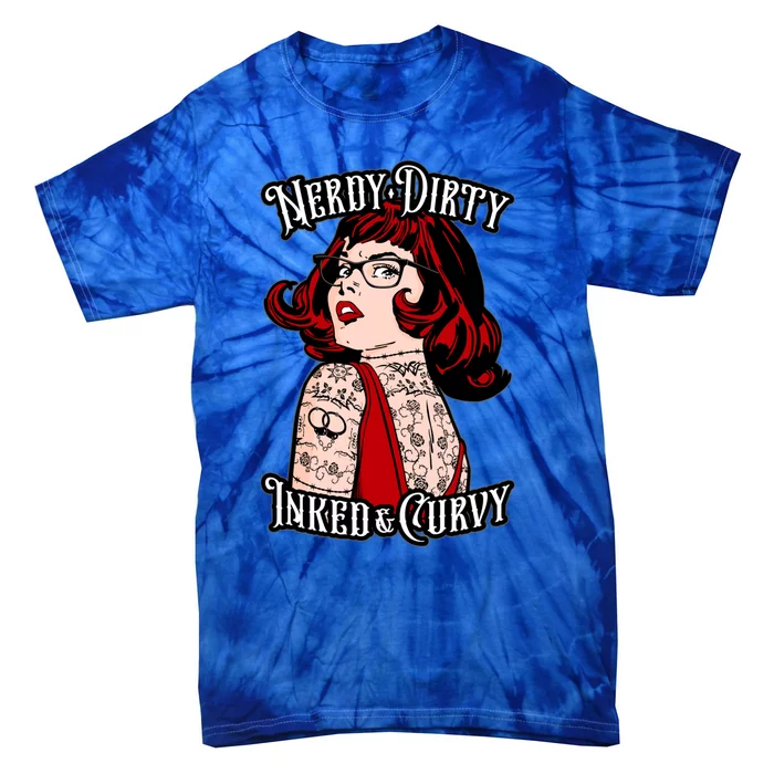 Nerdy Dirty Inked And Curvy Book Lover Tattoo Pop Art Funny Gift Tie-Dye T-Shirt