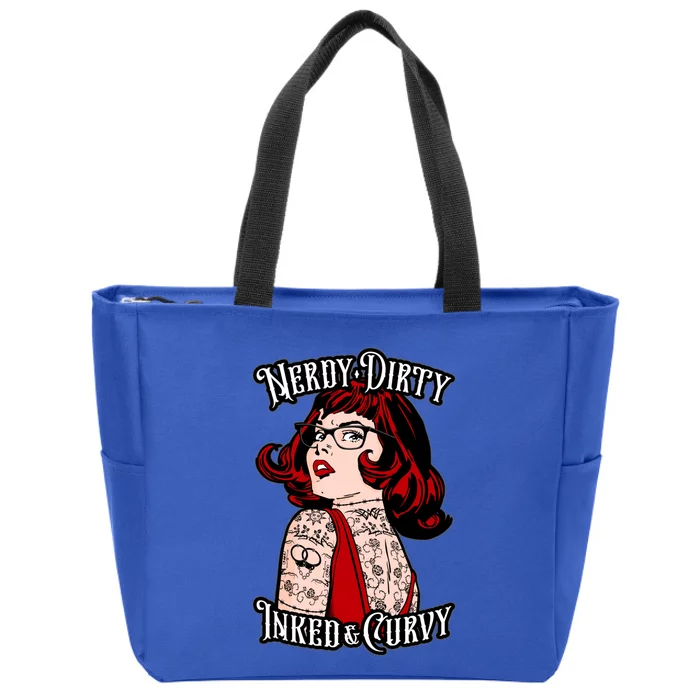 Nerdy Dirty Inked And Curvy Book Lover Tattoo Pop Art Funny Gift Zip Tote Bag