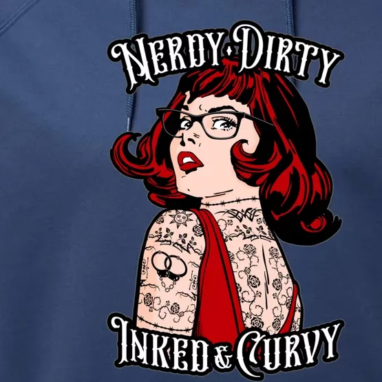 Nerdy Dirty Inked And Curvy Book Lover Tattoo Pop Art Funny Gift Performance Fleece Hoodie