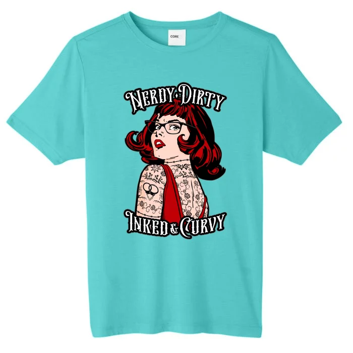 Nerdy Dirty Inked And Curvy Book Lover Tattoo Pop Art Funny Gift ChromaSoft Performance T-Shirt