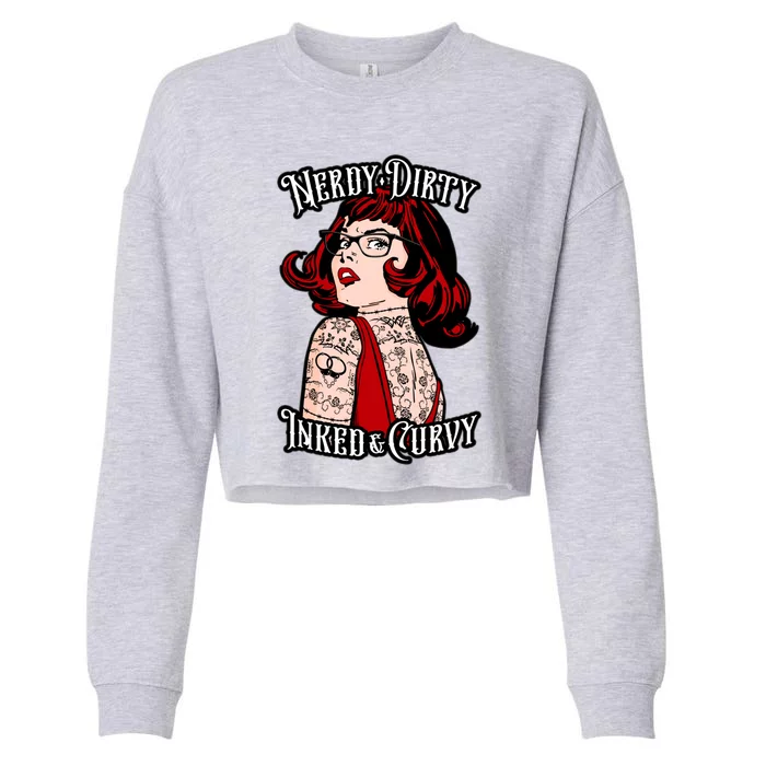 Nerdy Dirty Inked And Curvy Book Lover Tattoo Pop Art Funny Gift Cropped Pullover Crew