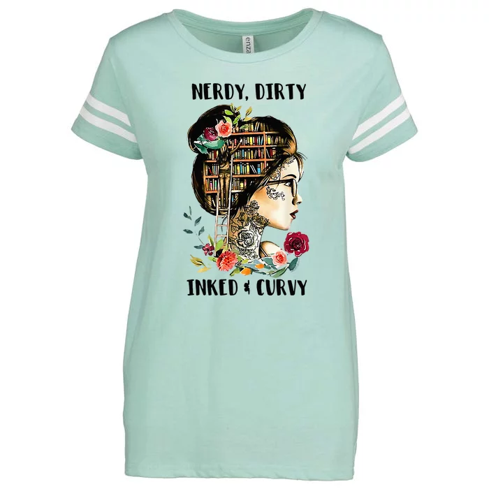 Nerdy Dirty Inked Curvy Girl Tattoo Reading Lover Enza Ladies Jersey Football T-Shirt