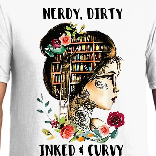 Nerdy Dirty Inked Curvy Girl Tattoo Reading Lover Pajama Set