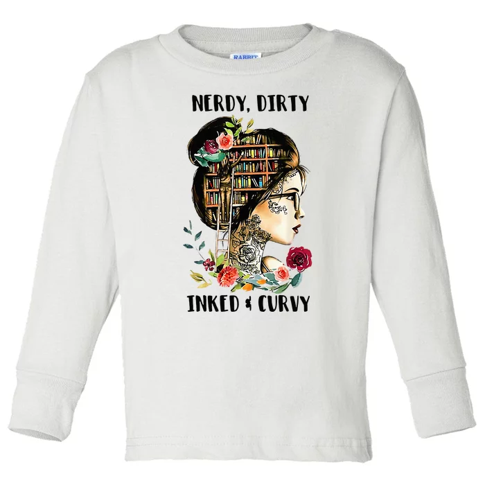 Nerdy Dirty Inked Curvy Girl Tattoo Reading Lover Toddler Long Sleeve Shirt