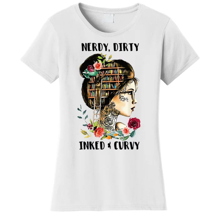 Nerdy Dirty Inked Curvy Girl Tattoo Reading Lover Women's T-Shirt