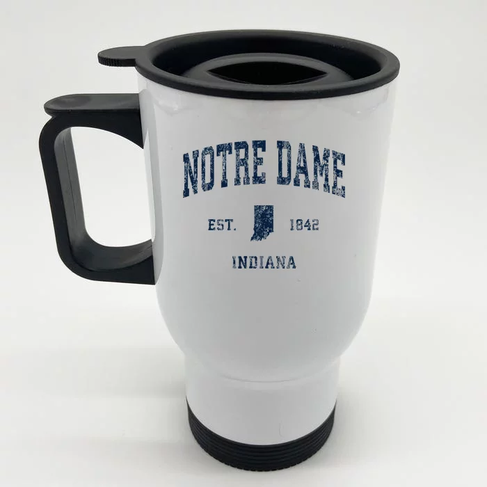 N.O.T.R.E Dame Indiana In Vintage Athletic Front & Back Stainless Steel Travel Mug