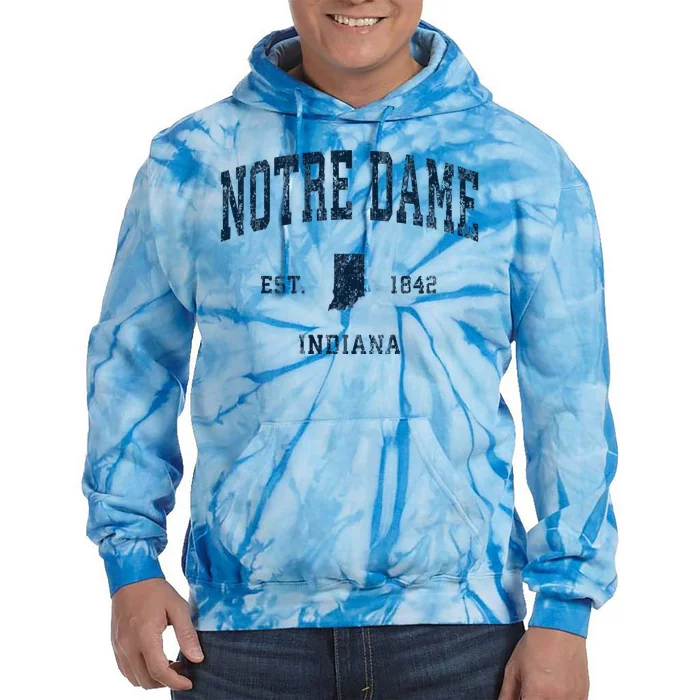 Notre Dame Indiana IN Vintage Athletic Navy Sports Design Tie Dye Hoodie