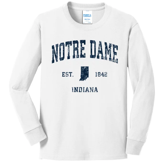 Notre Dame Indiana IN Vintage Athletic Navy Sports Design Kids Long Sleeve Shirt