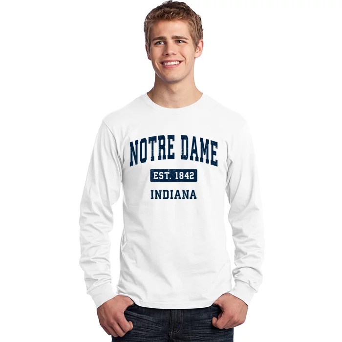 Notre Dame Indiana IN Vintage Athletic Navy Sports Design Long Sleeve Shirt