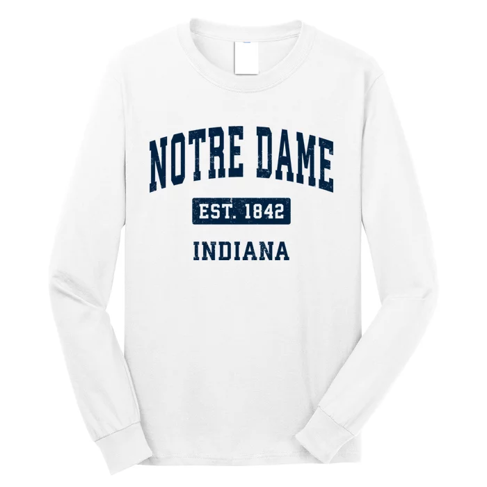 Notre Dame Indiana IN Vintage Athletic Navy Sports Design Long Sleeve Shirt