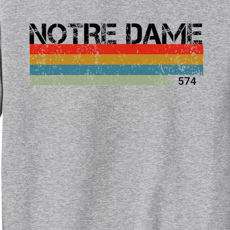 N.O.T.R.E D.A.M.E Indiana Area Code 574 Retro Stripes Tall Sweatshirt