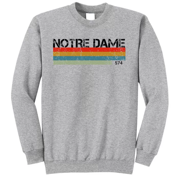 N.O.T.R.E D.A.M.E Indiana Area Code 574 Retro Stripes Tall Sweatshirt