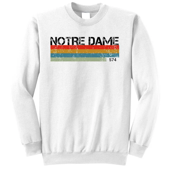 N.O.T.R.E D.A.M.E Indiana Area Code 574 Retro Stripes Sweatshirt