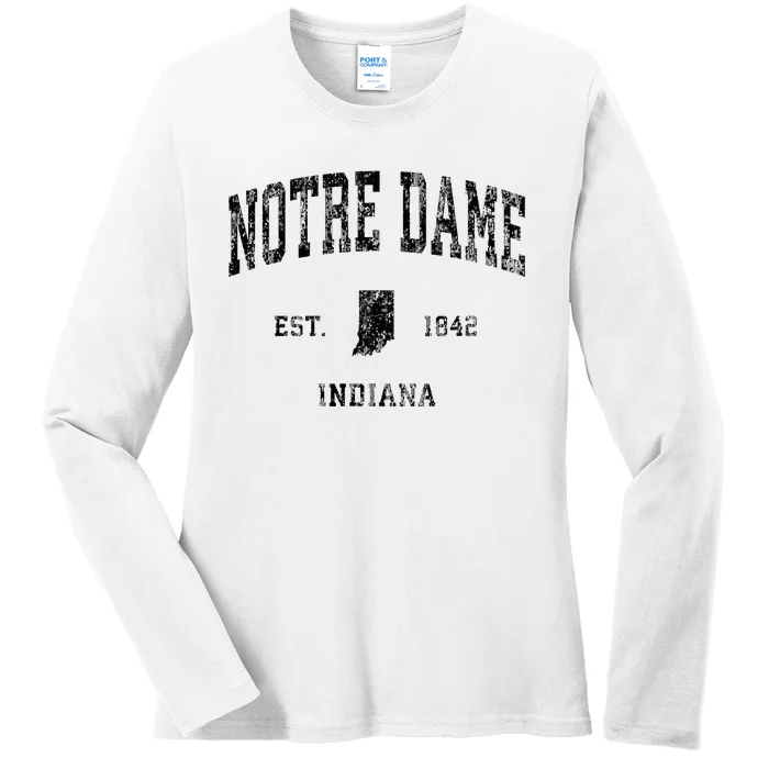 N.O.T.R.E D.A.M.E Indiana In Vintage Athletic Black Sports Design Ladies Long Sleeve Shirt