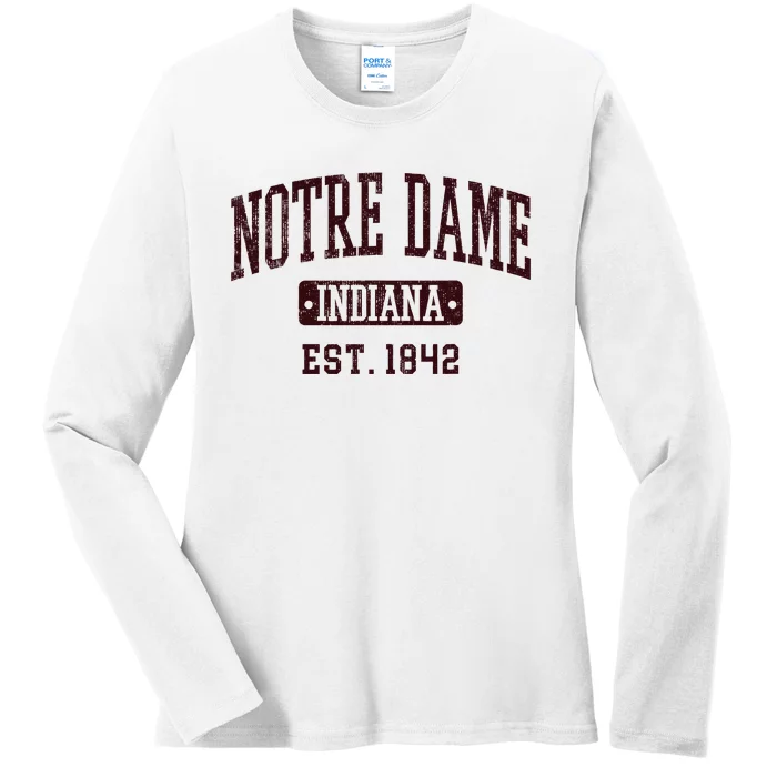 N.O.T.R.E D.A.M.E Indiana In Vintage Athletic Varsity Sports Design Ladies Long Sleeve Shirt