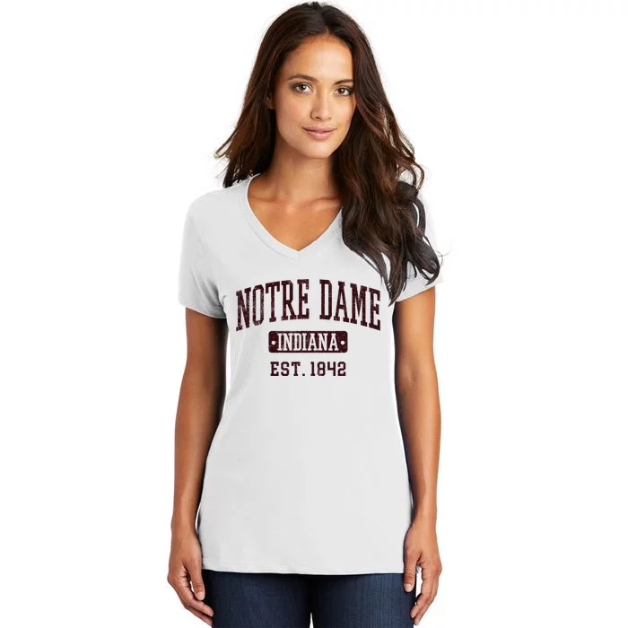 N.O.T.R.E D.A.M.E Indiana In Vintage Athletic Varsity Sports Design Women's V-Neck T-Shirt