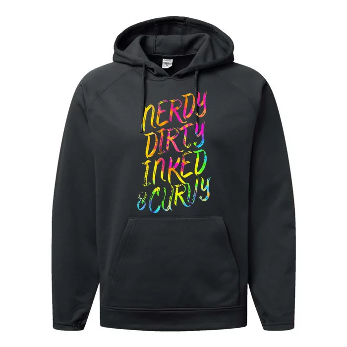 Nerdy Dirty Inked & Curvy Tattoo Woman Nerd Performance Fleece Hoodie