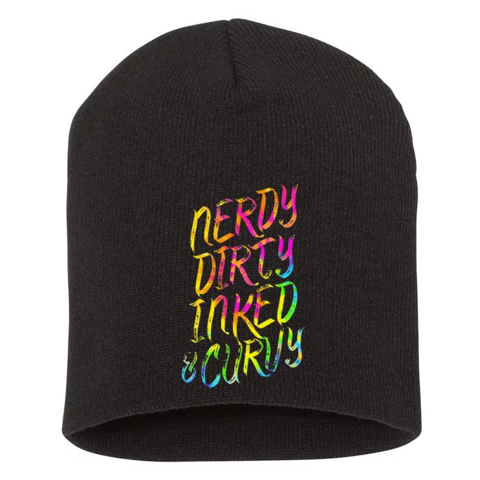 Nerdy Dirty Inked & Curvy Tattoo Woman Nerd Short Acrylic Beanie