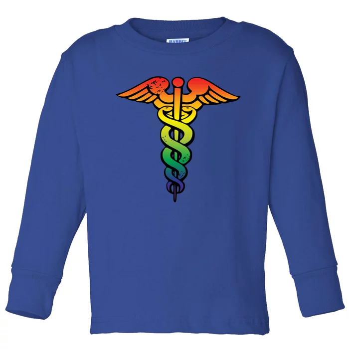 Nurses Doctors Lgbtq Rainbow Caduceus Symbol Cute Gift Toddler Long Sleeve Shirt