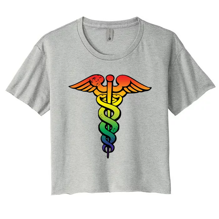 Nurses Doctors Lgbtq Rainbow Caduceus Symbol Cute Gift Women's Crop Top Tee