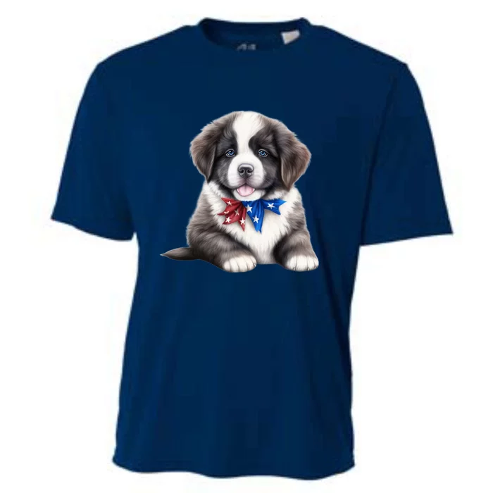 Newfoundland Dog Newfie Puppy USA Flag American Dogs 4th Of July Cooling Performance Crew T-Shirt