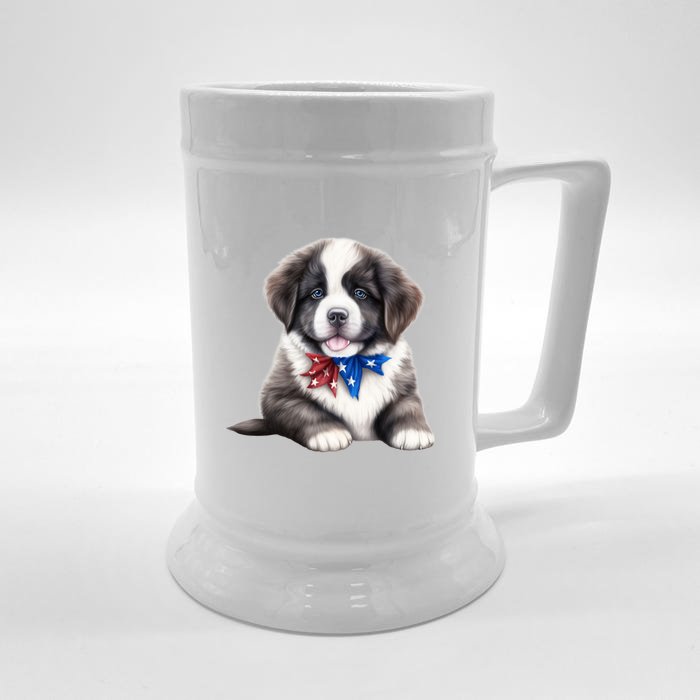 Newfoundland Dog Newfie Puppy USA Flag American Dogs 4th Of July Front & Back Beer Stein