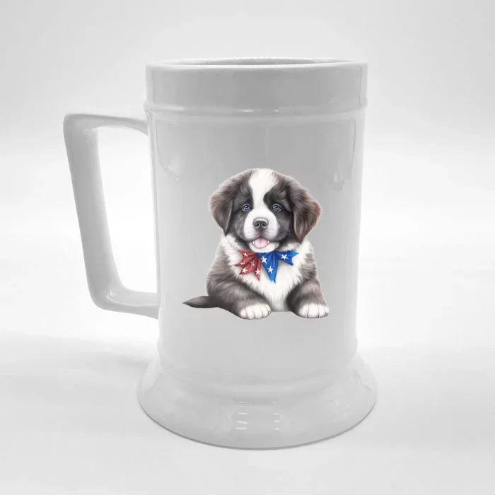 Newfoundland Dog Newfie Puppy USA Flag American Dogs 4th Of July Front & Back Beer Stein