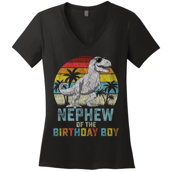 Nephew Dinosaur Of The Birthday Matching Family Women's V-Neck T-Shirt