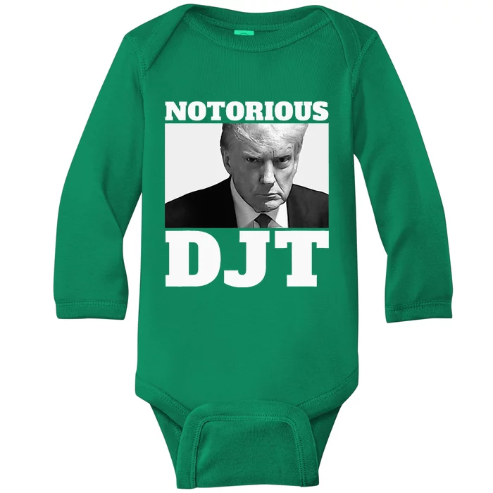 Notorious Djt President Trump 2024 Trump Mugshot Baby Long Sleeve Bodysuit