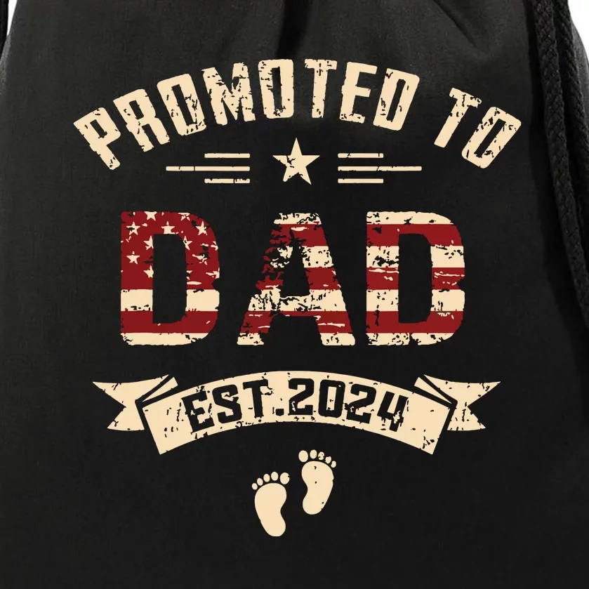 New Dad Promoted To Dad Est2024 Drawstring Bag