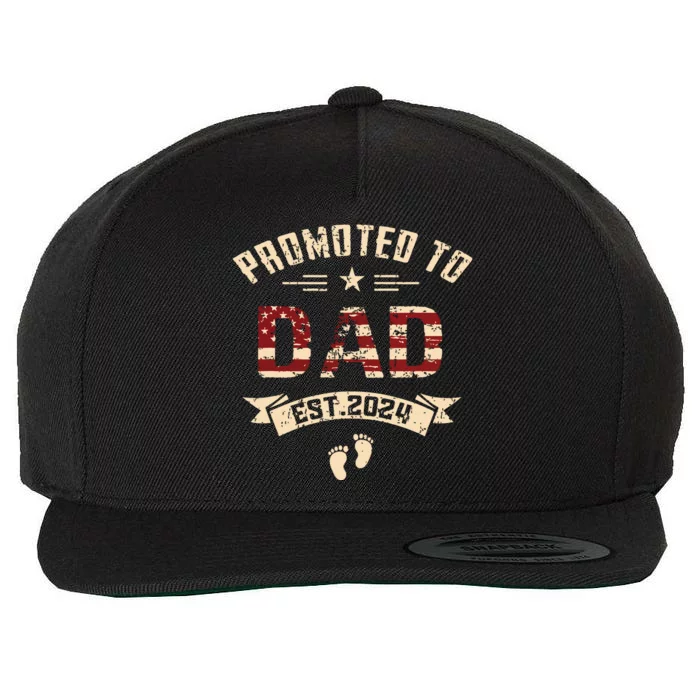 New Dad Promoted To Dad Est2024 Wool Snapback Cap