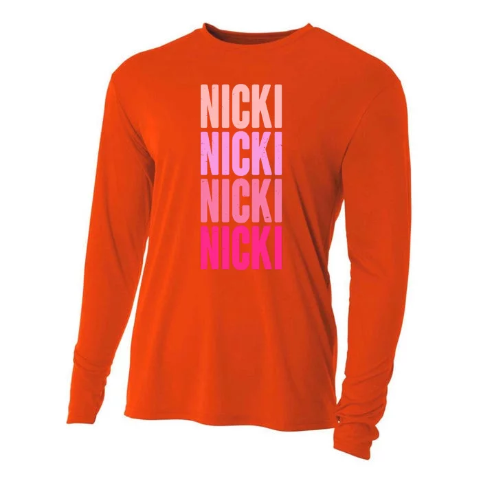 Nicki Distressed Pink Design Cooling Performance Long Sleeve Crew