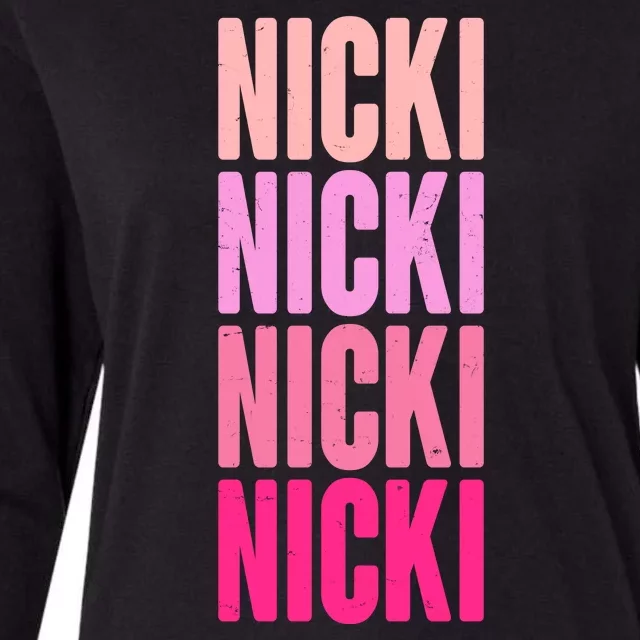 Nicki Distressed Pink Design Womens Cotton Relaxed Long Sleeve T-Shirt