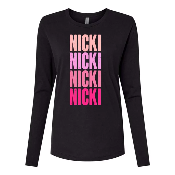 Nicki Distressed Pink Design Womens Cotton Relaxed Long Sleeve T-Shirt