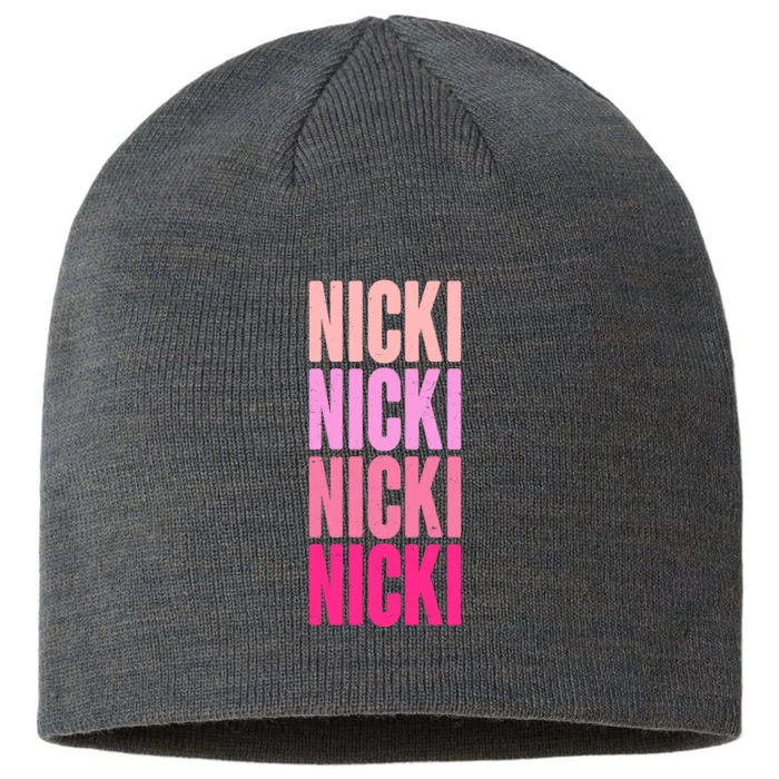 Nicki Distressed Pink Design 8 1/2in Sustainable Knit Beanie